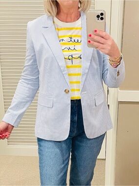 LOFT Light Blue Striped Blazer - Women's Casual Tailored Jacket